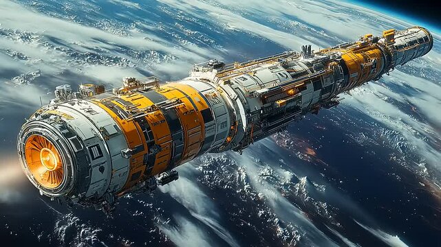 A futuristic spacecraft gliding through the cosmos, surrounded by distant planets and stars