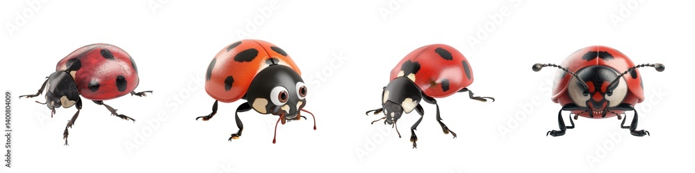 Poster cute cartoon ladybugs with different expressions and patterns