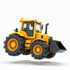Construction Tractor with Large Rear Wheels and Bright Yellow Body Floating 3D