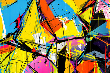 abstract artwork that radiates a bright and dynamic energy, street art, graffiti, bold lines, bright colors and urban mood. 