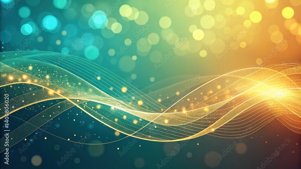 Poster colorful abstract waves with luminous circles, creating a vibrant and dynamic visual flow.