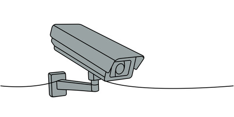 Security camera one line colored continuous drawing. Security surveillance system. Vector illustration
