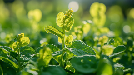 Yellow plant releasing pollen in spring light
