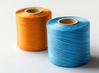 Two spools of thread, orange and blue