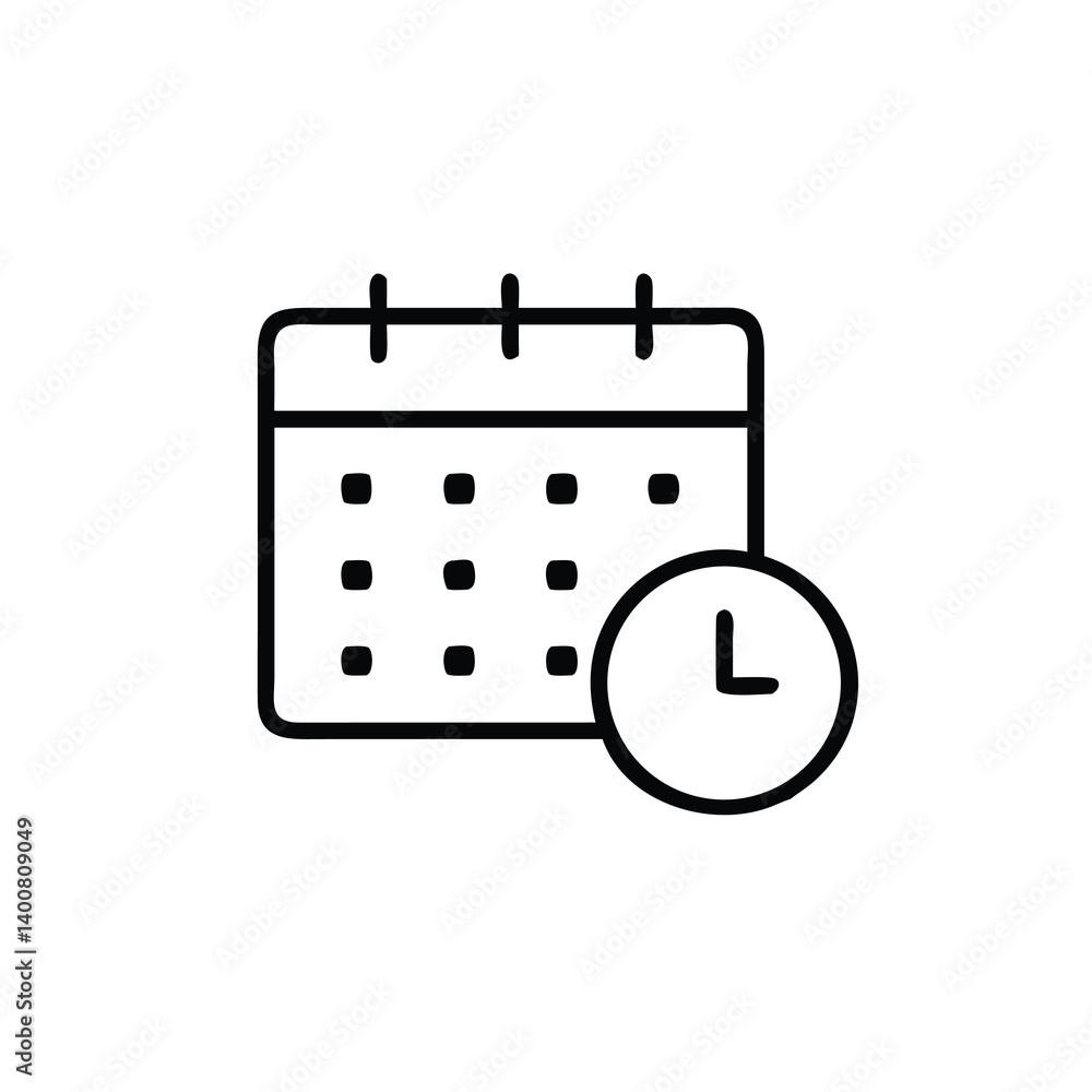 Poster calendar with clock icon representing schedule or appointment,planning and time management in simple