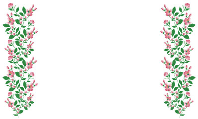 Vector floral frame with cherry and sakura flowers, elegant and delicate design, isolated on white background.