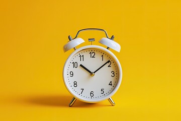 Simple alarm clock on yellow background