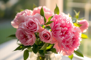 Pink Peony Bouquet in Soft Natural Light