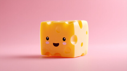 Cute cheese cartoon character illustration on pink background food dairy product kawaii smile
