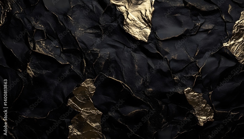 Poster this striking black and gold textured background features unique crumpled layers, adding depth and s