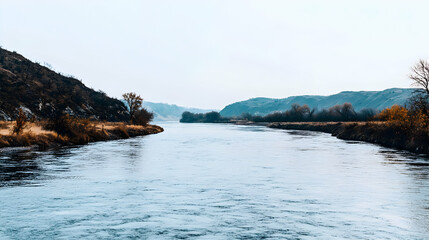 Panoramic View Of A Calm River Winding Through Landscape