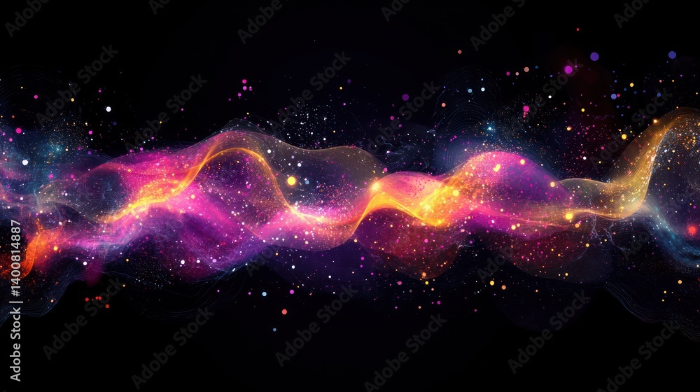 Aufkleber luminous ethereal wave undulating in cosmic darkness with shimmering particles and vibrant gradients