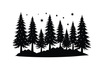 Obraz premium Winter forest silhouette on white background