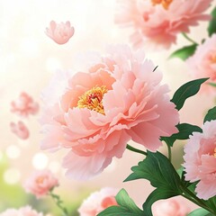 Fototapeta premium Beautiful Peony Flowers Blooming in Soft Pink Background
