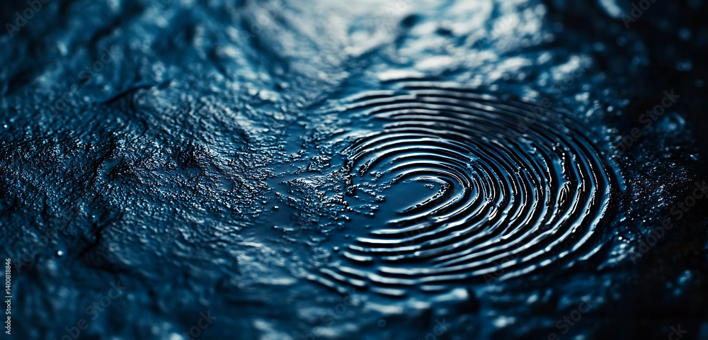 Poster close up view of ripples on dark, textured surface, creating serene and calming atmosphere. intricat