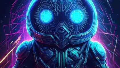 Futuristic Robot with Glowing Blue Eyes in Cyberpunk Style Design