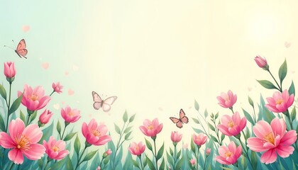 Spring vector illustration with blooming flowers, nature leaves and colorful floral design