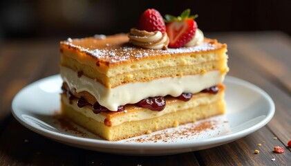 Layers of coffee-soaked ladyfingers and creamy mascarpone, classic dessert , italian cuisine, food styling