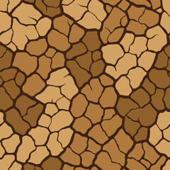 Seamless texture of cracked dry soil in warm earthy tones. Natural ground surface pattern perfect for backgrounds, nature themes, and environmental design.