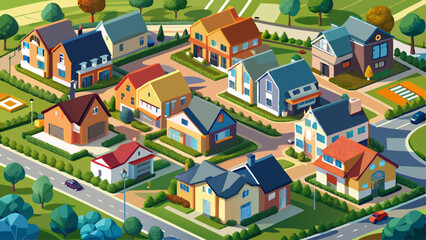 Aerial view of a new build housing estate with characterless houses in a row