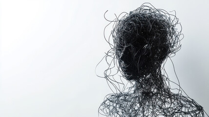 Human figure made from tangled wires symbolizing emotion mood anxiety, confused, depressed energy exhausted