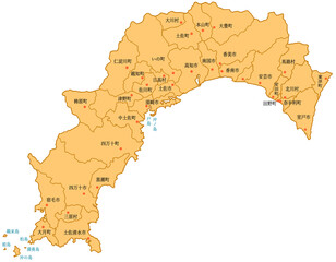 高知県　地図　オレンジ　斑点　イラスト