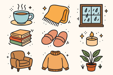 Doodle Set for Cozy Home Living with Colorful Fills