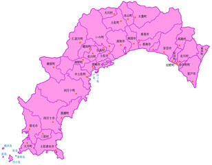 高知県　地図　ピンク　斑点　イラスト