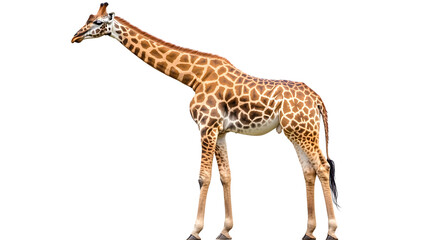 Fototapeta premium Graceful Full-Length Giraffe Standing Majestically on White Background