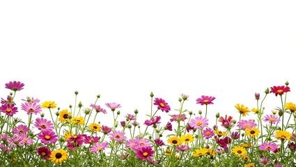 Explore the vivid beauty of wildflowers in this stunning image Each delicate petal bursts with color against a clean white backdrop