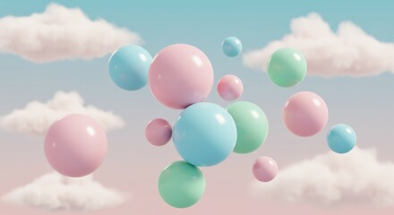 Pastel Balloons Floating in Sky - Soft pastel-colored balloons float against a dreamy sky with fluffy clouds. Perfect for backgrounds, websites, or presentations