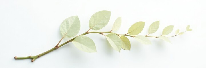 Naklejka premium Single branch with delicate leaves on white background, organic forms, white background