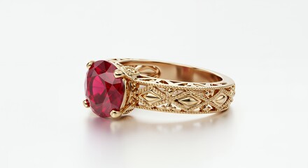 Elegant golden ring with red gemstone for jewelry collection and fashion