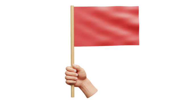 Isolated Hand Holding Red Flag