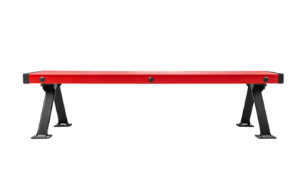 Modern Red Bench with Sleek Black Metal Legs on White Background: Professional Furniture Photography Concept