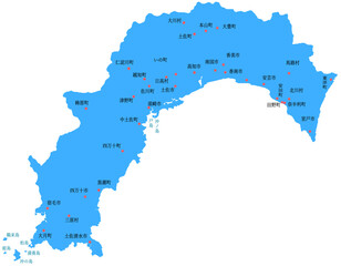 高知県　地図　ブルー　斑点　イラスト