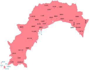 高知県　地図　赤　斑点　イラスト