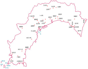 Obraz premium 高知県 地図 白 斑点 イラスト