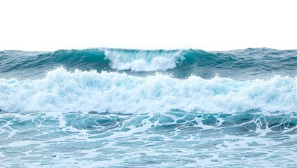 Naklejka premium Powerful ocean waves in shades of blue and turquoise crashing against each other with frothy white spray all set against a pristine white background