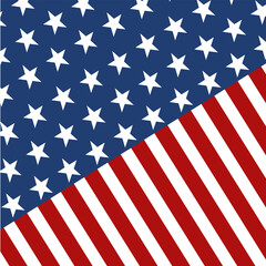 Vector background stylized American flag with a blue field of stars in the upper left corner and red and white stripes in the lower right corner, with the lines of the stripes running diagonally