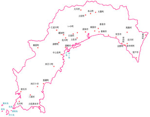 高知県　地図　白　斑点　イラスト