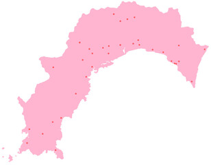 高知県　地図　ピンク　斑点　イラスト