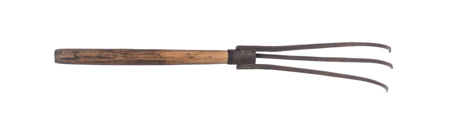 garden pitchfork rake isolated on white background