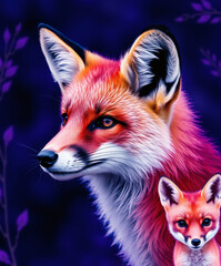 Fototapeta premium Vibrant foxes captured in a mystical purple landscape showcasing the beauty of nature's wildlife