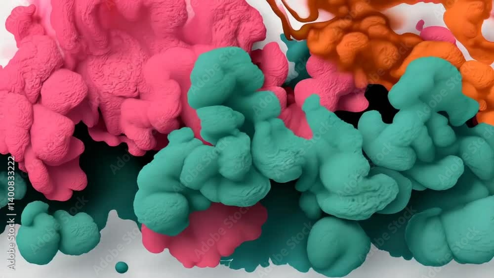 Poster vibrant abstract composition of colorful organic forms with textured surface and fluid shapes