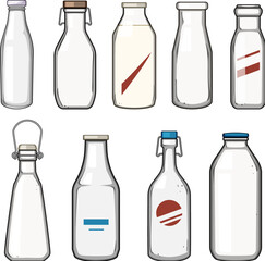 vintage milk bottle set cartoon vector illustration