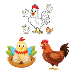 A close-up view of a white hen near a chicken coop during golden hour in a rural backyard setting, Golden hen stands in rural farm setting near barn
