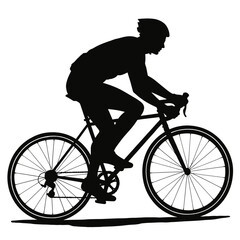 Fototapeta premium Cyclist silhouette rides bicycle against white backdrop promoting fitness recreation speed
