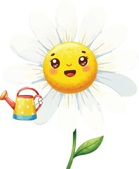 Chubby Daisy Cartoon Holding a Tiny Watering Can