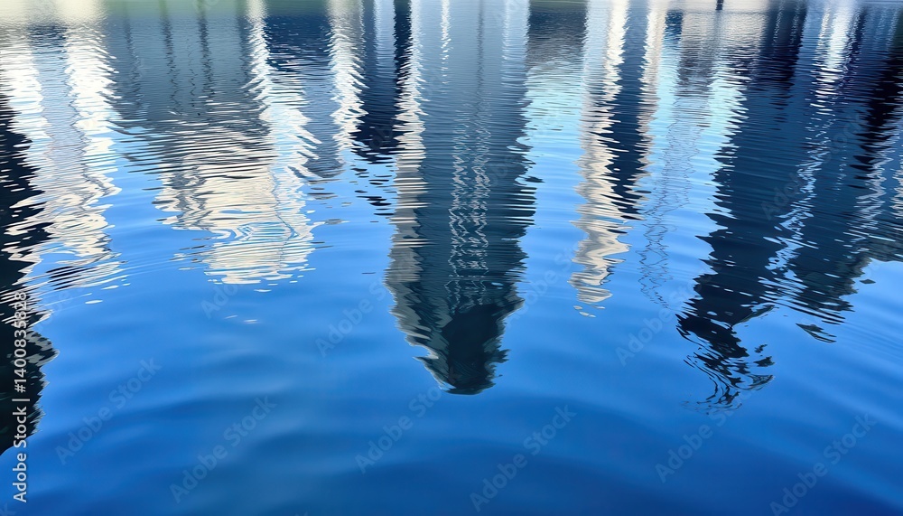 Poster mesmerizing cityscape reflection distorted skyscrapers mirrored in calm waters